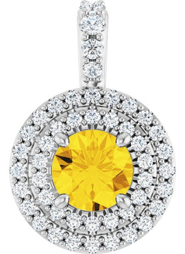 14K White Gold Natural Yellow Sapphire & 1/4 CTW Natural Diamond Pendant