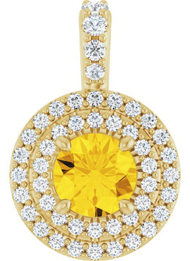 14K White Gold Natural Yellow Sapphire & 1/4 CTW Natural Diamond Pendant