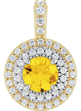 14K White Gold Natural Yellow Sapphire & 1/4 CTW Natural Diamond Pendant