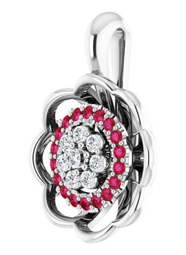 14K White Gold Natural Ruby & 1/6 CTW Natural Diamond Pendant