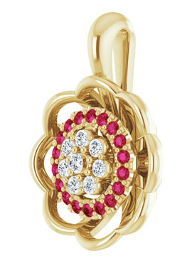 14K White Gold Natural Ruby & 1/6 CTW Natural Diamond Pendant