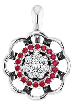 14K White Gold Natural Ruby & 1/6 CTW Natural Diamond Pendant