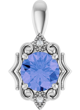 14K White Gold Natural Tanzanite & .01 CTW Natural Diamond Pendant