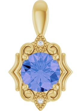 14K White Gold Natural Tanzanite & .01 CTW Natural Diamond Pendant
