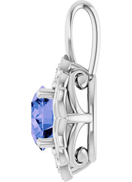 14K White Gold Natural Tanzanite & .01 CTW Natural Diamond Pendant