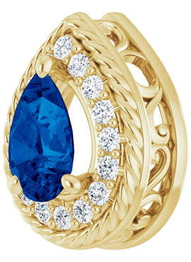14K Yellow Gold Natural Blue Sapphire & 1/8 CTW Natural Diamond Pendant