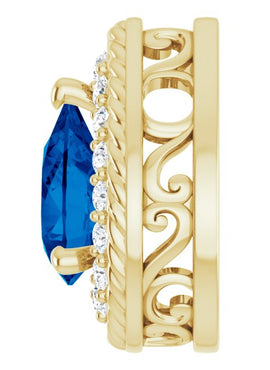 14K Yellow Gold Natural Blue Sapphire & 1/8 CTW Natural Diamond Pendant