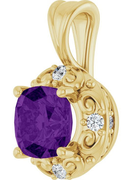 14K Yellow Gold Natural Amethyst & 1/8 CTW Natural Diamond Charm/Pendant
