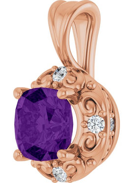 14K Yellow Gold Natural Amethyst & 1/8 CTW Natural Diamond Charm/Pendant