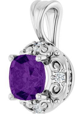 14K Yellow Gold Natural Amethyst & 1/8 CTW Natural Diamond Charm/Pendant