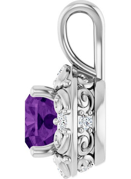 14K Yellow Gold Natural Amethyst & 1/8 CTW Natural Diamond Charm/Pendant