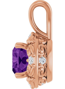 14K Yellow Gold Natural Amethyst & 1/8 CTW Natural Diamond Charm/Pendant