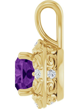14K Yellow Gold Natural Amethyst & 1/8 CTW Natural Diamond Charm/Pendant
