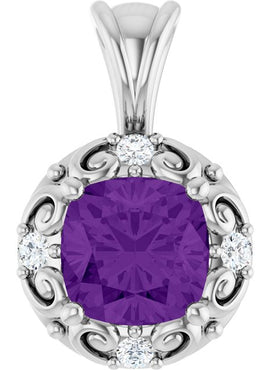 14K Yellow Gold Natural Amethyst & 1/8 CTW Natural Diamond Charm/Pendant