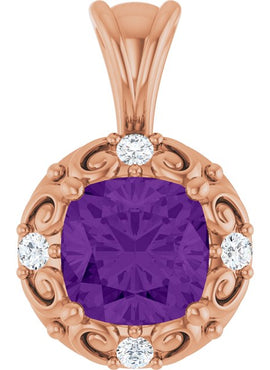 14K Yellow Gold Natural Amethyst & 1/8 CTW Natural Diamond Charm/Pendant