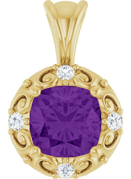 14K Yellow Gold Natural Amethyst & 1/8 CTW Natural Diamond Charm/Pendant