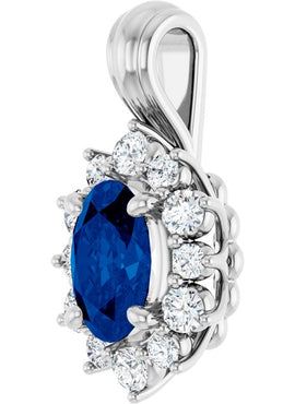 14K White Gold Natural Blue Sapphire & 1/6 CTW Natural Diamond Pendant
