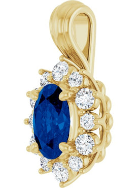 14K White Gold Natural Blue Sapphire & 1/6 CTW Natural Diamond Pendant