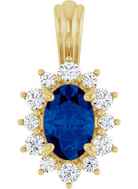 14K White Gold Natural Blue Sapphire & 1/6 CTW Natural Diamond Pendant