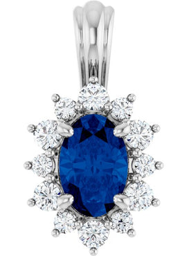 14K White Gold Natural Blue Sapphire & 1/6 CTW Natural Diamond Pendant