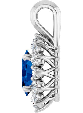 14K White Gold Natural Blue Sapphire & 1/6 CTW Natural Diamond Pendant
