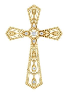 14K Yellow Gold .025 CTW Natural Diamond Cross Pendant