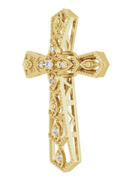 14K Yellow Gold .025 CTW Natural Diamond Cross Pendant