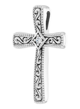 14K White Gold .01 CT Natural Diamond Cross Pendant