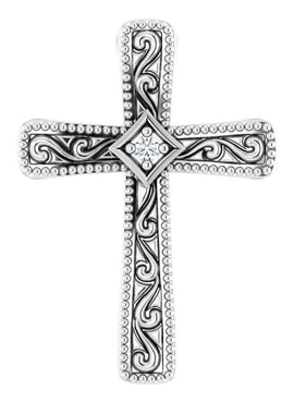 14K White Gold .01 CT Natural Diamond Cross Pendant