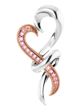 Rhodium-Plated Sterling Silver & 10K Rose Gold Natural Pink Sapphire Heart Pendant