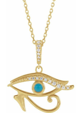 14K White Gold Natural Turquoise & .08 CTW Natural Diamond Eye of Horus Pendant
