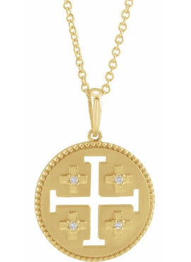 Sterling Silver .025 CTW Natural Diamond Jerusalem Cross Pendant