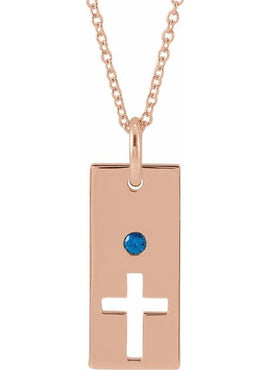 14K Rose Gold Natural Mozambique Garnet Cross Bar 16-18