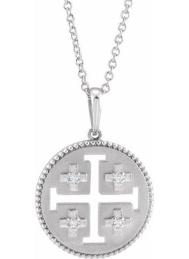 Sterling Silver .025 CTW Natural Diamond Jerusalem Cross Pendant