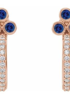 14K Rose Gold Natural Mozambique Garnet & 1/4 CTW Natural Diamond J-Hoop Earrings