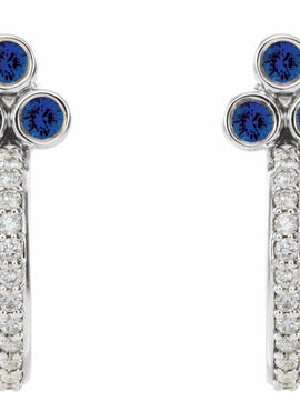 14K Rose Gold Natural Mozambique Garnet & 1/4 CTW Natural Diamond J-Hoop Earrings