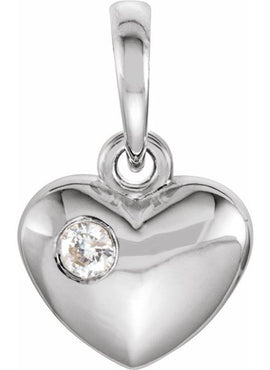 14K Yellow Gold 1/10 CT Natural Diamond Engravable Heart Pendant