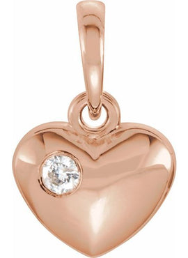 14K Yellow Gold 1/10 CT Natural Diamond Engravable Heart Pendant