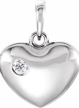 14K Yellow Gold 1/10 CT Natural Diamond Engravable Heart Pendant
