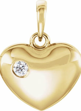 14K Yellow Gold 1/10 CT Natural Diamond Engravable Heart Pendant