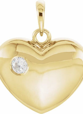 14K Yellow Gold 1/10 CT Natural Diamond Engravable Heart Pendant