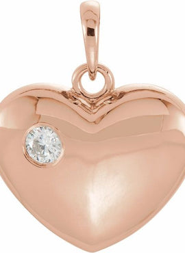 14K Yellow Gold 1/10 CT Natural Diamond Engravable Heart Pendant