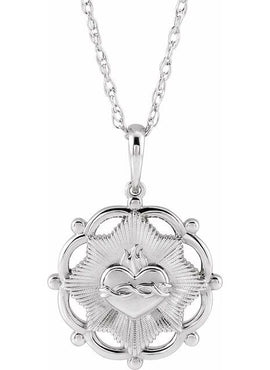 14K White Gold Sacred Heart Pendant