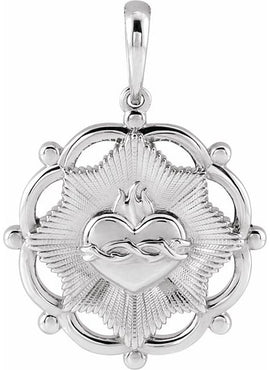 14K White Gold Sacred Heart Pendant