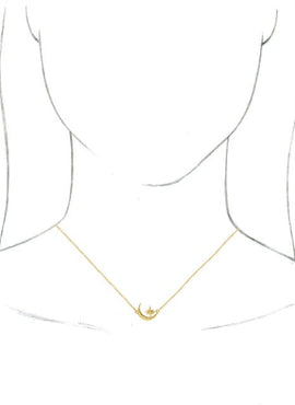 14K White Gold Crescent Moon & Star 16-18