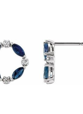 14K White Gold Natural Blue Sapphire & 1/10 CTW Natural Diamond Circle Earrings