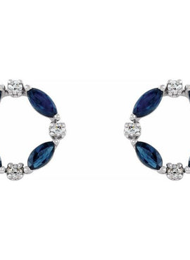 14K White Gold Natural Blue Sapphire & 1/10 CTW Natural Diamond Circle Earrings