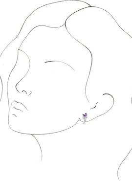 14K White Gold Natural Blue Zircon Floral J-Hoop Earrings