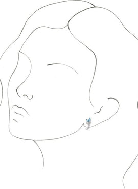 14K White Gold Natural Blue Zircon Floral J-Hoop Earrings