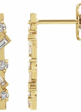 14K Yellow Gold 1/4 CTW Natural Diamond Scattered Bar Earrings